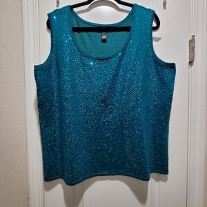 Alfani Teal Sequin Tank Top  Size 2X – Sparkly Dressy Sleeveless Blouse EUC